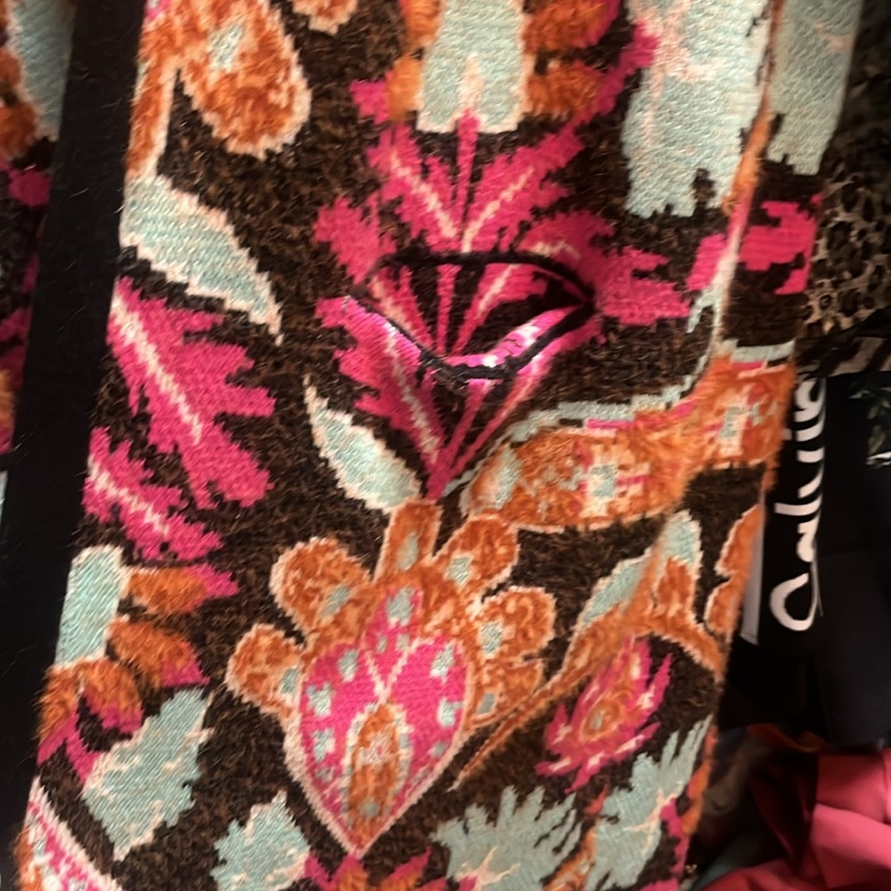 Anthropologie Patterned Duster Med Black Pink Floral Cardigan Sweater Coat - Picture 5 of 6